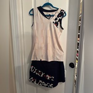 Swing Dish Navy/Cream Animal Print Golf Outfit (2 pieces - Top & Skort)